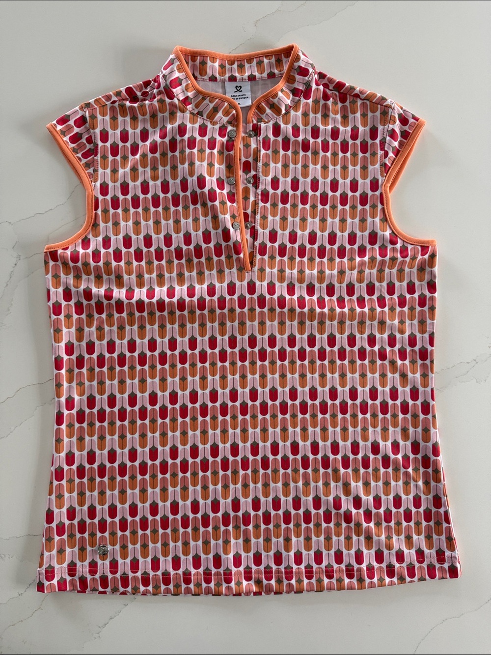 Daily Sports Sleeveless Printed Golf Polo - Orange & Pink